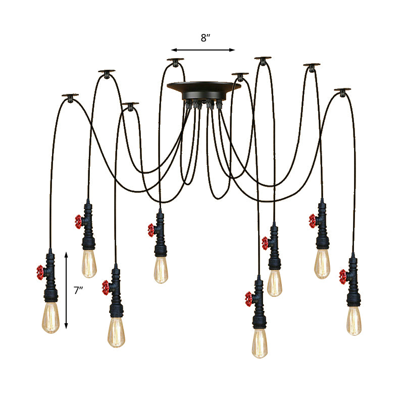 Black 2/3 Lights Pendant Lamp Industrial Style Metal Swag Ceiling Fixture with Pipe Design and Valve for Kitchen Clearhalo 'Art Deco Pendants' 'Black' 'Cast Iron' 'Ceiling Lights' 'Ceramic' 'Crystal' 'Industrial Pendants' 'Industrial' 'Metal' 'Middle Century Pendants' 'Pendant Lights' 'Pendants' 'Rustic Pendants' 'Tiffany' Lighting' 141531