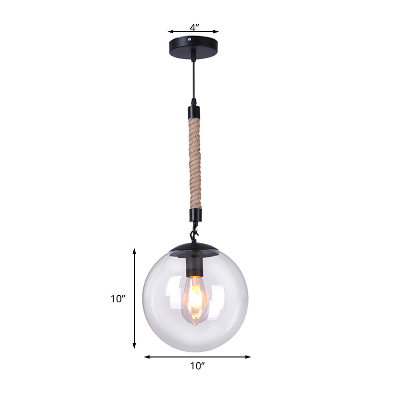 6"/8" Wide Global Glass Pendant Light Industrial 1 Light Dining Room Hanging Ceiling Light in Clear Clearhalo 'Ceiling Lights' 'Glass shade' 'Glass' 'Industrial Pendants' 'Industrial' 'Middle Century Pendants' 'Pendant Lights' 'Pendants' 'Tiffany' Lighting' 141542