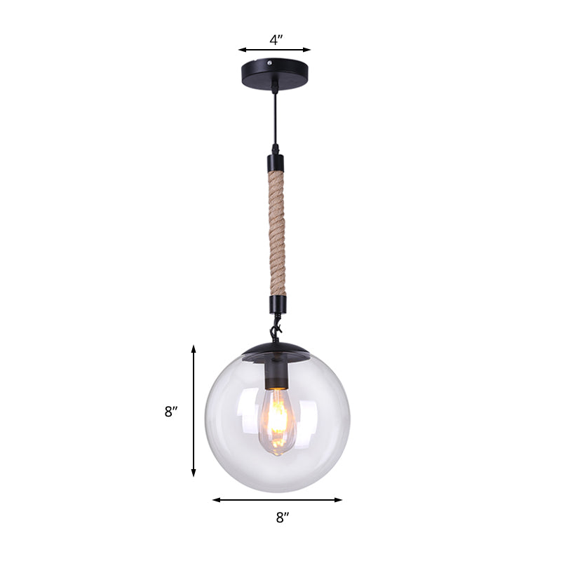 6"/8" Wide Global Glass Pendant Light Industrial 1 Light Dining Room Hanging Ceiling Light in Clear Clearhalo 'Ceiling Lights' 'Glass shade' 'Glass' 'Industrial Pendants' 'Industrial' 'Middle Century Pendants' 'Pendant Lights' 'Pendants' 'Tiffany' Lighting' 141543