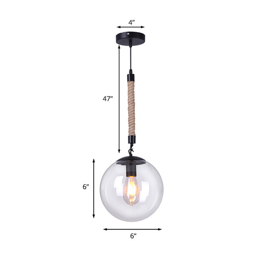 6"/8" Wide Global Glass Pendant Light Industrial 1 Light Dining Room Hanging Ceiling Light in Clear Clearhalo 'Ceiling Lights' 'Glass shade' 'Glass' 'Industrial Pendants' 'Industrial' 'Middle Century Pendants' 'Pendant Lights' 'Pendants' 'Tiffany' Lighting' 141544