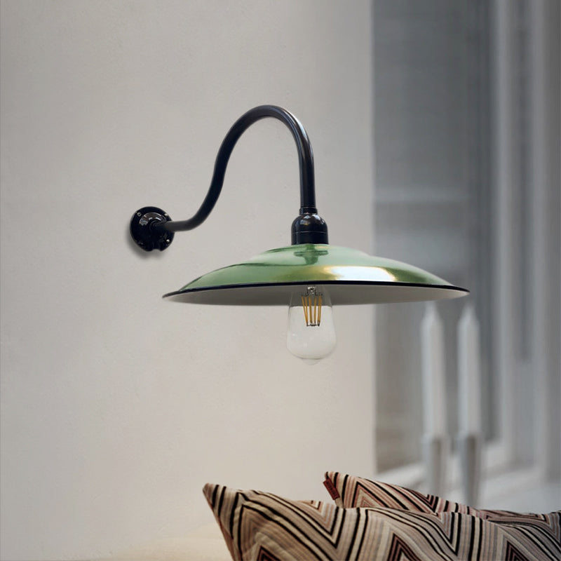 1 Head Saucer Wall Lighting Vintage Style Green Metallic Sconce Lighting for Dining Room, 12"/14" Width Green 14" Clearhalo 'Art deco wall lights' 'Cast Iron' 'Glass' 'Industrial wall lights' 'Industrial' 'Middle century wall lights' 'Modern' 'Rustic wall lights' 'Tiffany' 'Traditional wall lights' 'Wall Lamps & Sconces' 'Wall Lights' Lighting' 141557