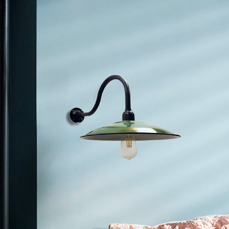 1 Head Saucer Wall Lighting Vintage Style Green Metallic Sconce Lighting for Dining Room, 12"/14" Width Green 12" Clearhalo 'Art deco wall lights' 'Cast Iron' 'Glass' 'Industrial wall lights' 'Industrial' 'Middle century wall lights' 'Modern' 'Rustic wall lights' 'Tiffany' 'Traditional wall lights' 'Wall Lamps & Sconces' 'Wall Lights' Lighting' 141559