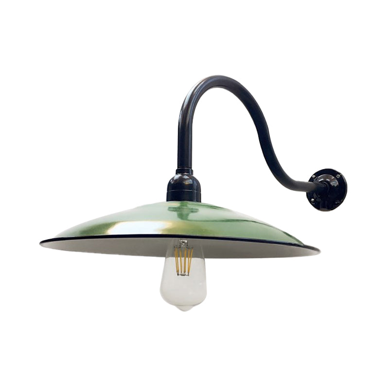 1 Head Saucer Wall Lighting Vintage Style Green Metallic Sconce Lighting for Dining Room, 12"/14" Width Clearhalo 'Art deco wall lights' 'Cast Iron' 'Glass' 'Industrial wall lights' 'Industrial' 'Middle century wall lights' 'Modern' 'Rustic wall lights' 'Tiffany' 'Traditional wall lights' 'Wall Lamps & Sconces' 'Wall Lights' Lighting' 141561