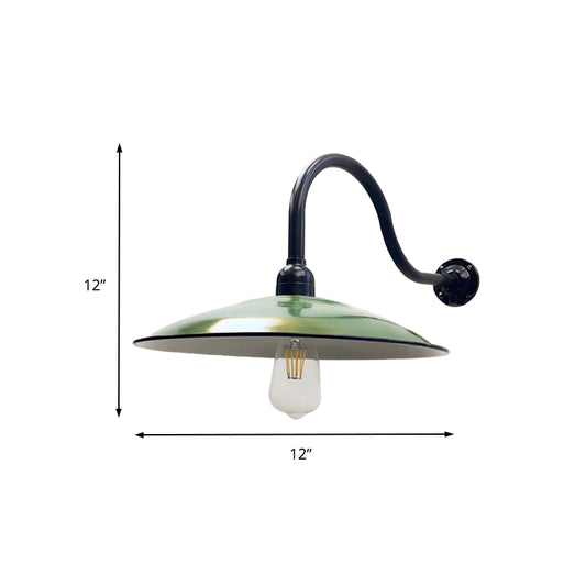 1 Head Saucer Wall Lighting Vintage Style Green Metallic Sconce Lighting for Dining Room, 12"/14" Width Clearhalo 'Art deco wall lights' 'Cast Iron' 'Glass' 'Industrial wall lights' 'Industrial' 'Middle century wall lights' 'Modern' 'Rustic wall lights' 'Tiffany' 'Traditional wall lights' 'Wall Lamps & Sconces' 'Wall Lights' Lighting' 141562