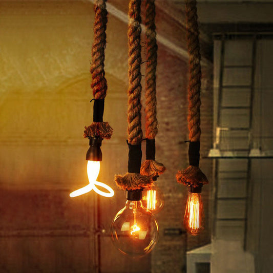 Coastal Rope-Hung Pendant Lamp with Expose Bulb 4 Lights Hanging Light Fixture in Beige for Restaurant Clearhalo 'Ceiling Lights' 'Industrial Pendants' 'Industrial' 'Middle Century Pendants' 'Pendant Lights' 'Pendants' 'Tiffany' Lighting' 141565