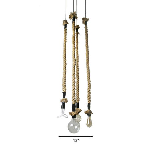 Coastal Rope-Hung Pendant Lamp with Expose Bulb 4 Lights Hanging Light Fixture in Beige for Restaurant Clearhalo 'Ceiling Lights' 'Industrial Pendants' 'Industrial' 'Middle Century Pendants' 'Pendant Lights' 'Pendants' 'Tiffany' Lighting' 141567