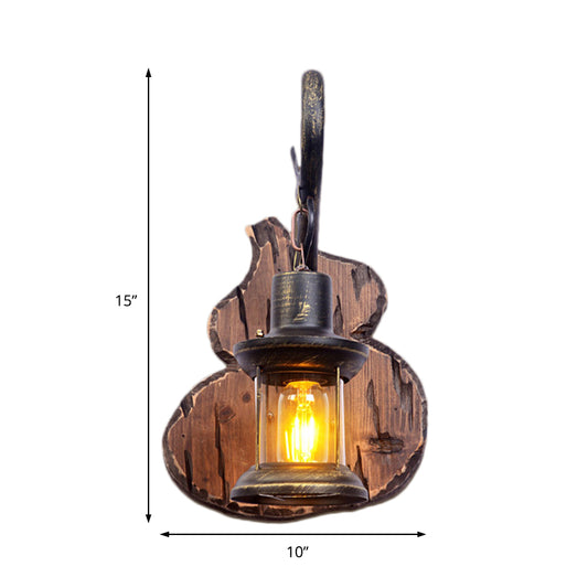 Coastal Lantern Wall Lighting Fixture 1 Bulb Clear Glass Sconce Light in Antique Brass with Gourd Backplate Clearhalo 'Industrial wall lights' 'Industrial' 'Middle century wall lights' 'Rustic wall lights' 'Tiffany' 'Wall Lamps & Sconces' 'Wall Lights' Lighting' 141571