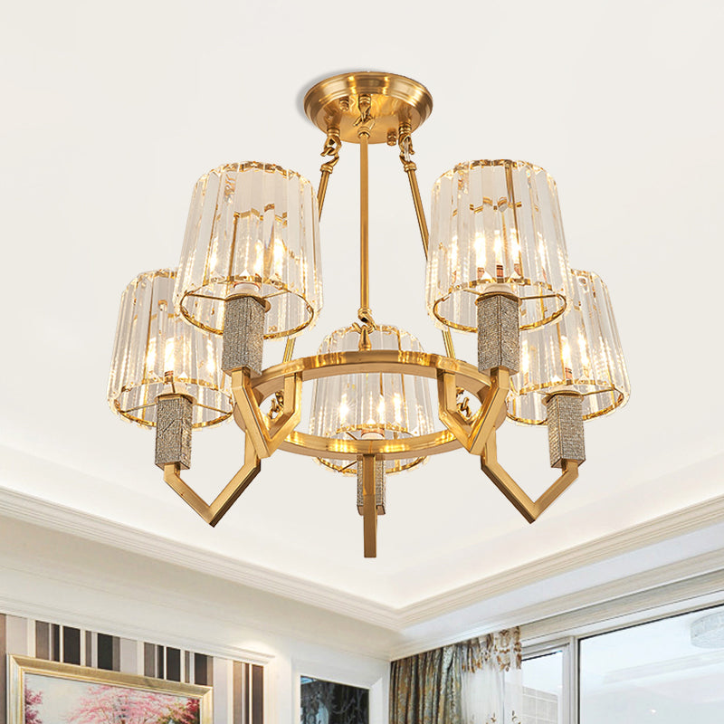 6 Heads Crooked Arm Semi Flush Modern Gold Clear Crystal Tapered Shade Ceiling Light Gold Clearhalo 'Ceiling Lights' 'Close To Ceiling Lights' 'Close to ceiling' 'Semi-flushmount' Lighting' 1415762
