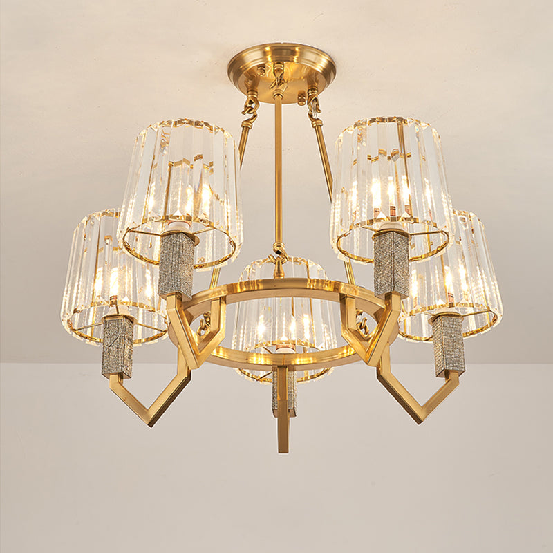 6 Heads Crooked Arm Semi Flush Modern Gold Clear Crystal Tapered Shade Ceiling Light Clearhalo 'Ceiling Lights' 'Close To Ceiling Lights' 'Close to ceiling' 'Semi-flushmount' Lighting' 1415763
