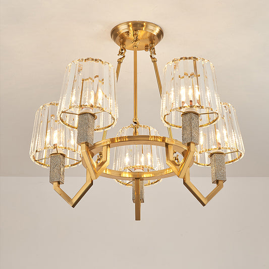 6 Heads Crooked Arm Semi Flush Modern Gold Clear Crystal Tapered Shade Ceiling Light Clearhalo 'Ceiling Lights' 'Close To Ceiling Lights' 'Close to ceiling' 'Semi-flushmount' Lighting' 1415763