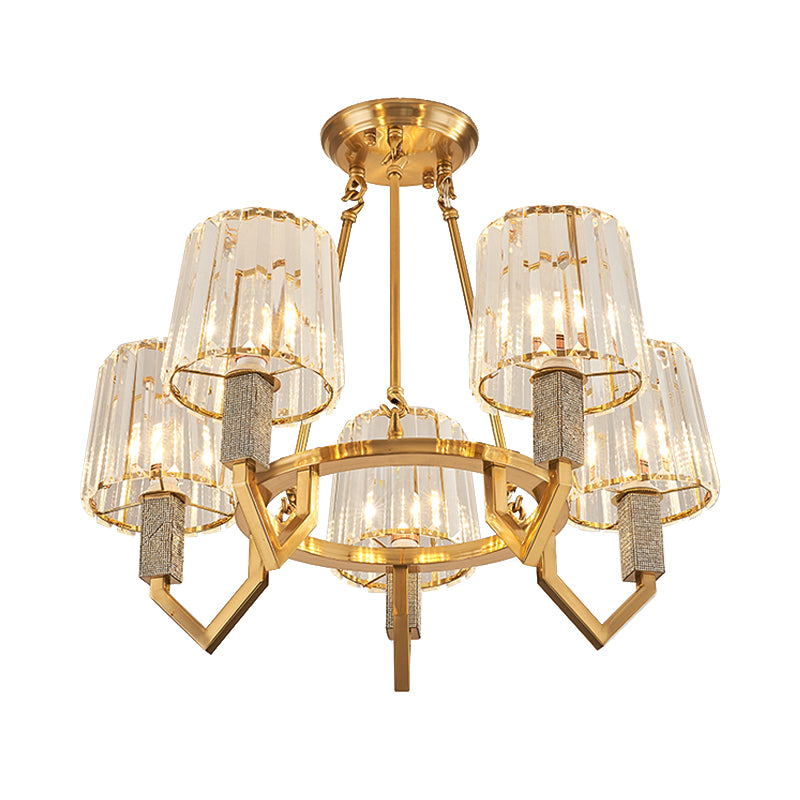 6 Heads Crooked Arm Semi Flush Modern Gold Clear Crystal Tapered Shade Ceiling Light Clearhalo 'Ceiling Lights' 'Close To Ceiling Lights' 'Close to ceiling' 'Semi-flushmount' Lighting' 1415764