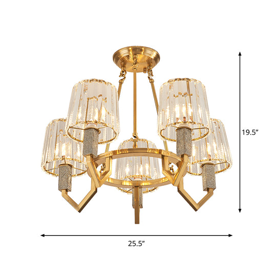6 Heads Crooked Arm Semi Flush Modern Gold Clear Crystal Tapered Shade Ceiling Light Clearhalo 'Ceiling Lights' 'Close To Ceiling Lights' 'Close to ceiling' 'Semi-flushmount' Lighting' 1415765