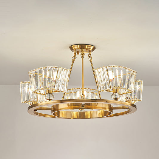 5 Bulbs Ceiling Fixture with Ring Design Contemporary Cubic Clear Glass Shade Semi Flush in Gold Clearhalo 'Ceiling Lights' 'Close To Ceiling Lights' 'Close to ceiling' 'Semi-flushmount' Lighting' 1415770