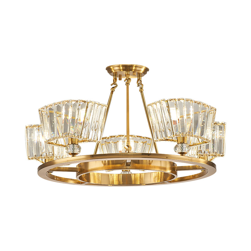 5 Bulbs Ceiling Fixture with Ring Design Contemporary Cubic Clear Glass Shade Semi Flush in Gold Clearhalo 'Ceiling Lights' 'Close To Ceiling Lights' 'Close to ceiling' 'Semi-flushmount' Lighting' 1415771
