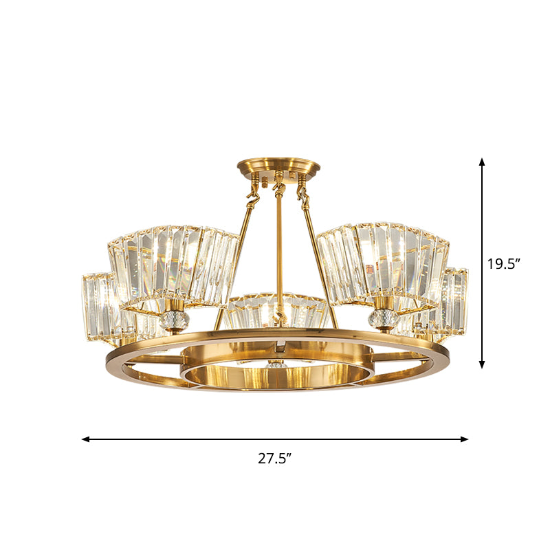 5 Bulbs Ceiling Fixture with Ring Design Contemporary Cubic Clear Glass Shade Semi Flush in Gold Clearhalo 'Ceiling Lights' 'Close To Ceiling Lights' 'Close to ceiling' 'Semi-flushmount' Lighting' 1415772