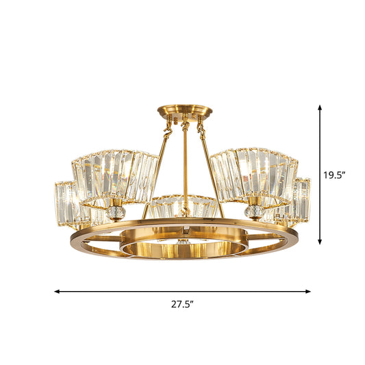 5 Bulbs Ceiling Fixture with Ring Design Contemporary Cubic Clear Glass Shade Semi Flush in Gold Clearhalo 'Ceiling Lights' 'Close To Ceiling Lights' 'Close to ceiling' 'Semi-flushmount' Lighting' 1415772