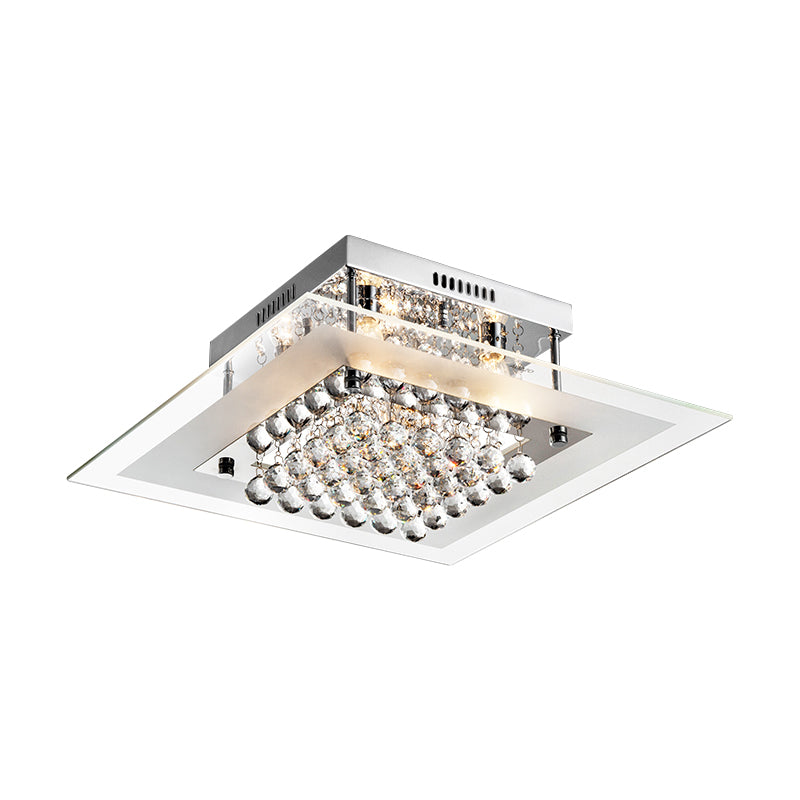 Chrome 5 Heads Semi Mount Lighting Modern Clear Crystal Orbs Square Ceiling Light Fixture Clearhalo 'Ceiling Lights' 'Close To Ceiling Lights' 'Close to ceiling' 'Semi-flushmount' Lighting' 1415786