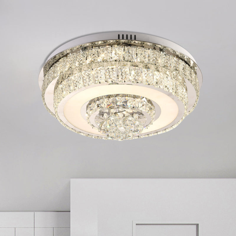 Modern Square/Round Ceiling Fixture Clear Crystal Drops LED Flush Mount Lighting in Nickle for Bedroom Clearhalo 'Ceiling Lights' 'Close To Ceiling Lights' 'Close to ceiling' 'Flush mount' Lighting' 1415810