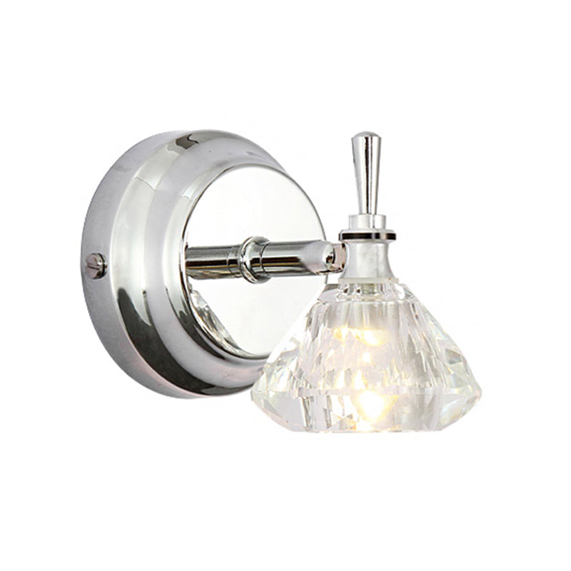 Diamond Bathroom Sconce Light Fixture Contemporary Clear Beveled Crystal 1 Bulb Chrome Wall Lamp Clearhalo 'Modern wall lights' 'Modern' 'Wall Lamps & Sconces' 'Wall Lights' Lighting' 1415949