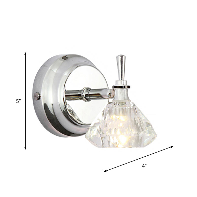 Diamond Bathroom Sconce Light Fixture Contemporary Clear Beveled Crystal 1 Bulb Chrome Wall Lamp Clearhalo 'Modern wall lights' 'Modern' 'Wall Lamps & Sconces' 'Wall Lights' Lighting' 1415950