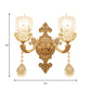 Clear Crystal Floral Shade Wall Lamp Traditional 1/2-Head Living Room Sconce Light in Brass with Curvy Arm Clearhalo 'Wall Lamps & Sconces' 'Wall Lights' Lighting' 1415963