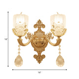 Clear Crystal Floral Shade Wall Lamp Traditional 1/2-Head Living Room Sconce Light in Brass with Curvy Arm Clearhalo 'Wall Lamps & Sconces' 'Wall Lights' Lighting' 1415963