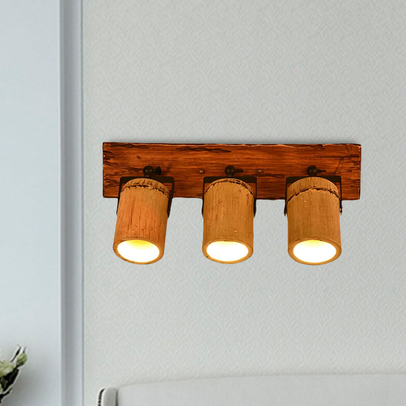 Wooden Cylinder Wall Light Rustic Stylish Sconce Light in Beige for Bistro Restaurant Clearhalo 'Industrial wall lights' 'Industrial' 'Middle century wall lights' 'Tiffany' 'Wall Lamps & Sconces' 'Wall Lights' Lighting' 1415985