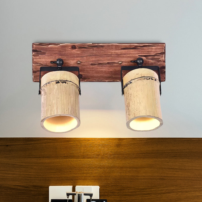 Wooden Cylinder Wall Light Rustic Stylish Sconce Light in Beige for Bistro Restaurant Clearhalo 'Industrial wall lights' 'Industrial' 'Middle century wall lights' 'Tiffany' 'Wall Lamps & Sconces' 'Wall Lights' Lighting' 1415986