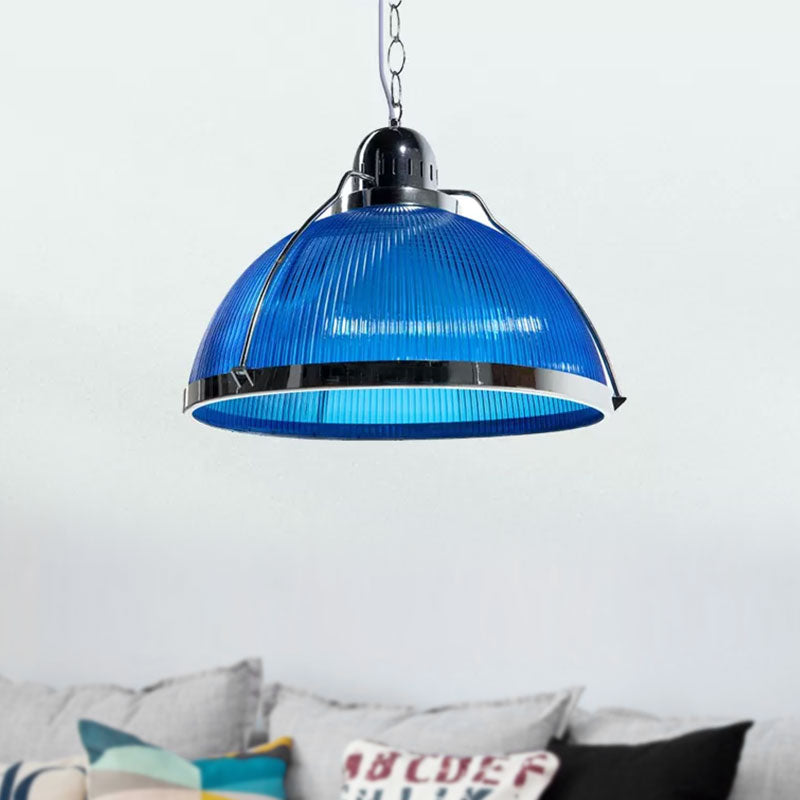 Acrylic and Metal Ribbed Dome Pendant Lighting Industrial 1 Head Living Room Hanging Lamp in White/Red/Yellow Clearhalo 'Ceiling Lights' 'Industrial Pendants' 'Industrial' 'Middle Century Pendants' 'Pendant Lights' 'Pendants' 'Tiffany' Lighting' 1416010
