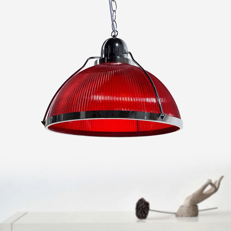 Acrylic and Metal Ribbed Dome Pendant Lighting Industrial 1 Head Living Room Hanging Lamp in White/Red/Yellow Clearhalo 'Ceiling Lights' 'Industrial Pendants' 'Industrial' 'Middle Century Pendants' 'Pendant Lights' 'Pendants' 'Tiffany' Lighting' 1416011