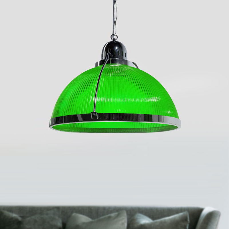 Acrylic and Metal Ribbed Dome Pendant Lighting Industrial 1 Head Living Room Hanging Lamp in White/Red/Yellow Clearhalo 'Ceiling Lights' 'Industrial Pendants' 'Industrial' 'Middle Century Pendants' 'Pendant Lights' 'Pendants' 'Tiffany' Lighting' 1416013