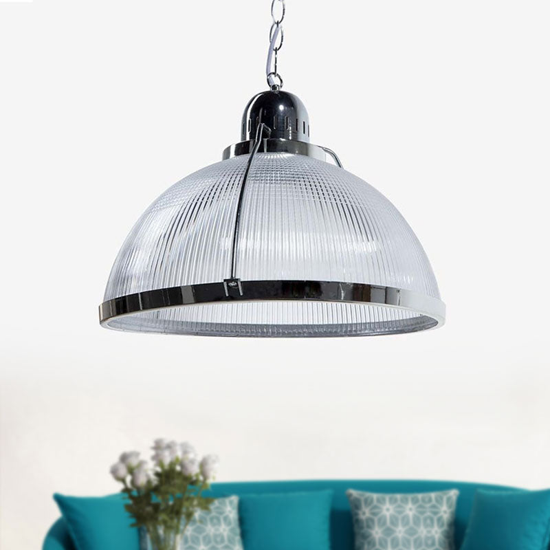 Acrylic and Metal Ribbed Dome Pendant Lighting Industrial 1 Head Living Room Hanging Lamp in White/Red/Yellow Clearhalo 'Ceiling Lights' 'Industrial Pendants' 'Industrial' 'Middle Century Pendants' 'Pendant Lights' 'Pendants' 'Tiffany' Lighting' 1416018