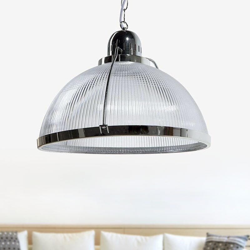 Acrylic and Metal Ribbed Dome Pendant Lighting Industrial 1 Head Living Room Hanging Lamp in White/Red/Yellow Clearhalo 'Ceiling Lights' 'Industrial Pendants' 'Industrial' 'Middle Century Pendants' 'Pendant Lights' 'Pendants' 'Tiffany' Lighting' 1416019
