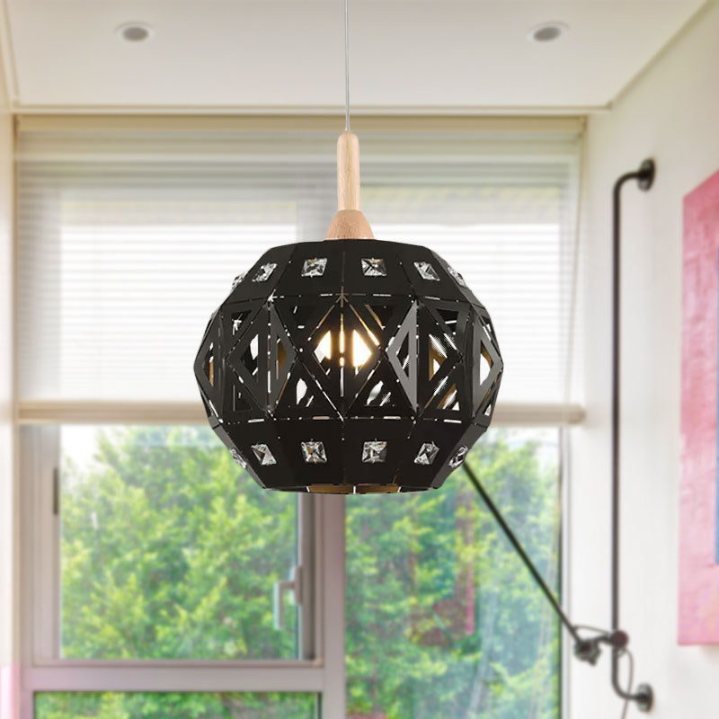 Metal Etched Globe Pendant Light 1 Light Vintage Hanging Lamp with Crystal for Study Room Clearhalo 'Art Deco Pendants' 'Black' 'Cast Iron' 'Ceiling Lights' 'Ceramic' 'Crystal' 'Industrial Pendants' 'Industrial' 'Metal' 'Middle Century Pendants' 'Pendant Lights' 'Pendants' 'Rustic Pendants' 'Tiffany' Lighting' 1416023