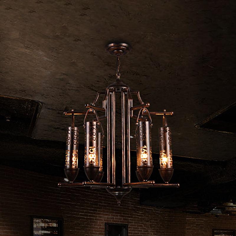 Iron Flute Hanging Light with Number Design Creative Chandelier in Rust for Bar Clearhalo 'Cast Iron' 'Ceiling Lights' 'Chandeliers' 'Industrial Chandeliers' 'Industrial' 'Metal' 'Middle Century Chandeliers' 'Rustic Chandeliers' 'Tiffany' Lighting' 1416032