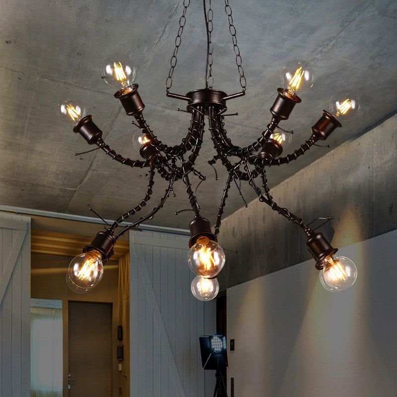 Iron Twig Shaped Arm Chandelier Themed Cafe Vintage Stylish Pendant Lamp in Rust Clearhalo 'Cast Iron' 'Ceiling Lights' 'Chandeliers' 'Industrial Chandeliers' 'Industrial' 'Metal' 'Middle Century Chandeliers' 'Rustic Chandeliers' 'Tiffany' Lighting' 1416033