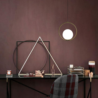 1 Head Ring Pendant Lighting with Globe Opal Glass Shade Retro Industrial Gold Suspension Light, 12"/14" Width Gold 12" Clearhalo 'Ceiling Lights' 'Close To Ceiling Lights' 'Glass shade' 'Glass' 'Industrial Pendants' 'Industrial' 'Middle Century Pendants' 'Pendant Lights' 'Pendants' 'Tiffany' Lighting' 141606