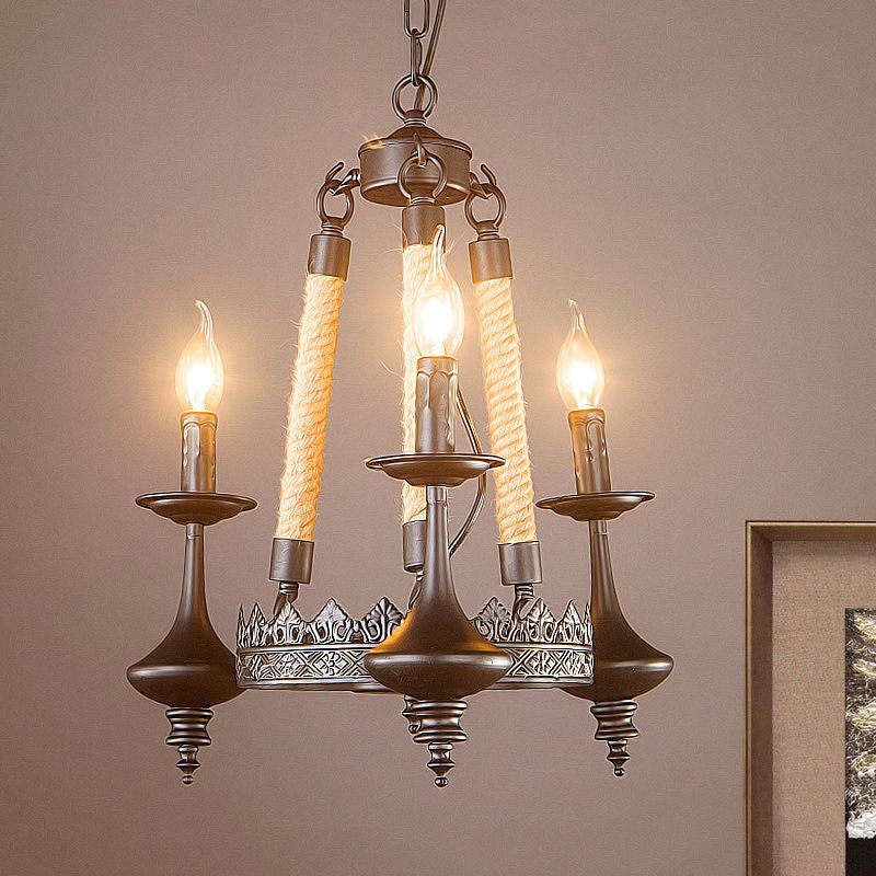 Retro Industrial Exposed Bulb Hanging Pendant 3/6 Heads Metal Ceiling Fixture with Rope for Living Room Clearhalo 'Cast Iron' 'Ceiling Lights' 'Chandeliers' 'Industrial Chandeliers' 'Industrial' 'Metal' 'Middle Century Chandeliers' 'Rustic Chandeliers' 'Tiffany' Lighting' 1416065