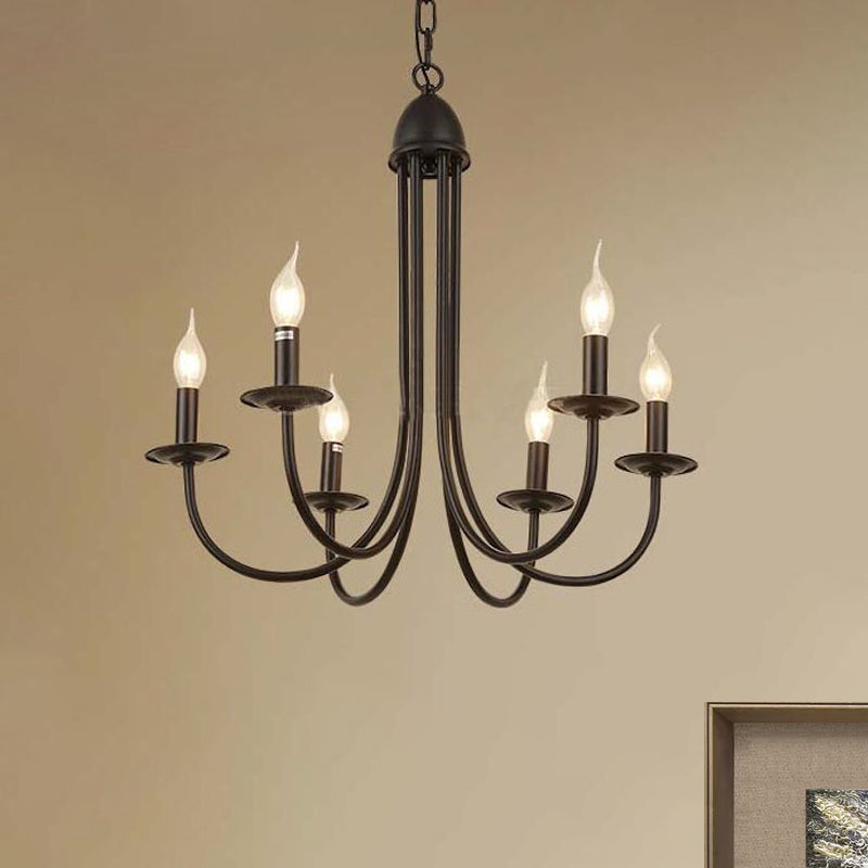 6/8 Heads Iron Chandelier Light Rustic Style Bronze Bare Bulb Dining Room Hanging Pendant with Curved Arm Clearhalo 'Cast Iron' 'Ceiling Lights' 'Chandeliers' 'Industrial Chandeliers' 'Industrial' 'Metal' 'Middle Century Chandeliers' 'Rustic Chandeliers' 'Tiffany' Lighting' 1416071