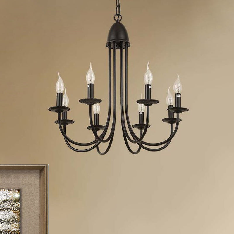 6/8 Heads Iron Chandelier Light Rustic Style Bronze Bare Bulb Dining Room Hanging Pendant with Curved Arm Clearhalo 'Cast Iron' 'Ceiling Lights' 'Chandeliers' 'Industrial Chandeliers' 'Industrial' 'Metal' 'Middle Century Chandeliers' 'Rustic Chandeliers' 'Tiffany' Lighting' 1416072