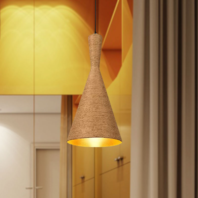 1 Light Pendant Light with Shade Hemp Rope Farmhouse Style Restaurant Hanging Lamp in Brown Clearhalo 'Ceiling Lights' 'Industrial Pendants' 'Industrial' 'Middle Century Pendants' 'Pendant Lights' 'Pendants' 'Tiffany' Lighting' 1416163