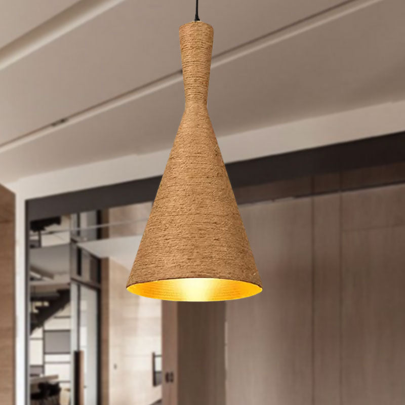 1 Light Pendant Light with Shade Hemp Rope Farmhouse Style Restaurant Hanging Lamp in Brown Clearhalo 'Ceiling Lights' 'Industrial Pendants' 'Industrial' 'Middle Century Pendants' 'Pendant Lights' 'Pendants' 'Tiffany' Lighting' 1416164