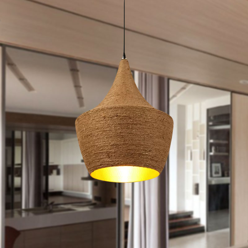 1 Light Pendant Light with Shade Hemp Rope Farmhouse Style Restaurant Hanging Lamp in Brown Clearhalo 'Ceiling Lights' 'Industrial Pendants' 'Industrial' 'Middle Century Pendants' 'Pendant Lights' 'Pendants' 'Tiffany' Lighting' 1416165
