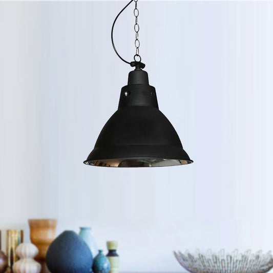 1 Light Dome Pendant Lighting Farmhouse Black Finish Metal Hanging Lamp with Chain for Stairway, 12" W Clearhalo 'Art Deco Pendants' 'Black' 'Cast Iron' 'Ceiling Lights' 'Ceramic' 'Crystal' 'Industrial Pendants' 'Industrial' 'Metal' 'Middle Century Pendants' 'Pendant Lights' 'Pendants' 'Rustic Pendants' 'Tiffany' Lighting' 1416180