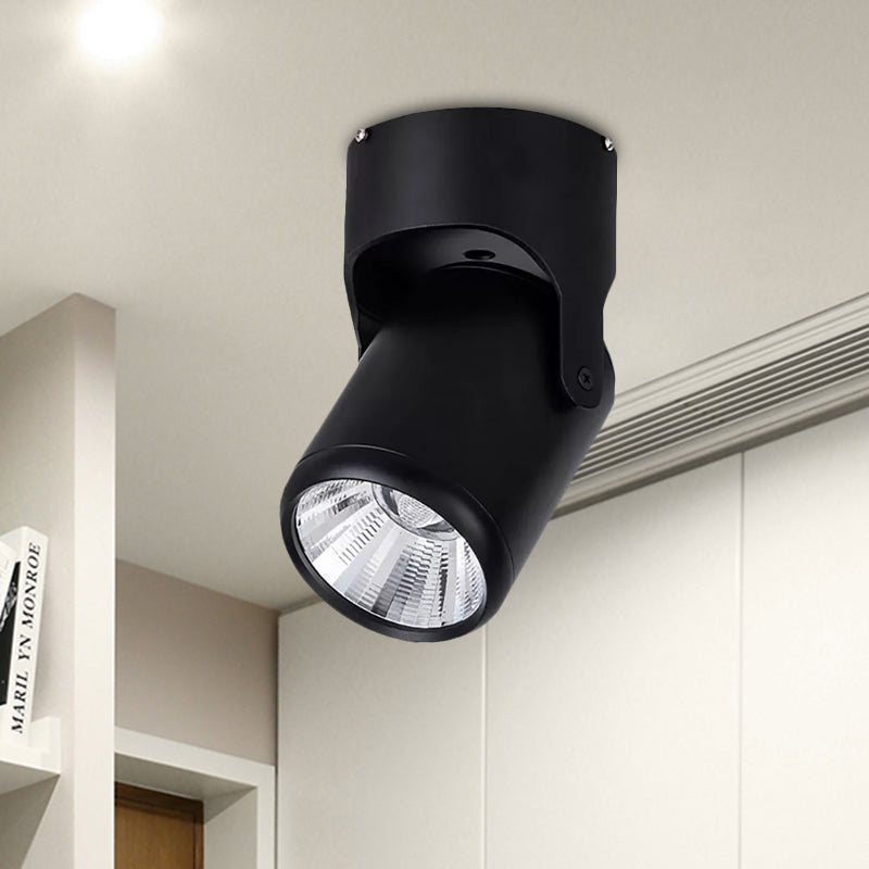 Loft Stylish Mini Semi Flush Light with Cylinder Shade LED Metal Rotatable Ceiling Light in Black/White for Living Room Clearhalo 'Ceiling Lights' 'Close To Ceiling Lights' 'Close to ceiling' 'Flush mount' 'Industrial Flush Mount' Lighting' 1416183