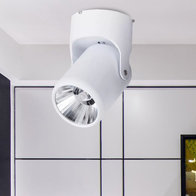 Loft Stylish Mini Semi Flush Light with Cylinder Shade LED Metal Rotatable Ceiling Light in Black/White for Living Room Clearhalo 'Ceiling Lights' 'Close To Ceiling Lights' 'Close to ceiling' 'Flush mount' 'Industrial Flush Mount' Lighting' 1416184