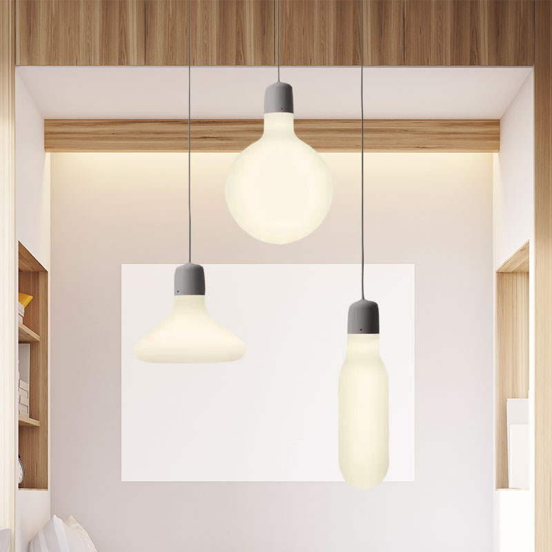 Bottle Shade Opal Glass Multi Pendant Contemporary 3 Lights Dining Room Hanging Light Fixture Clearhalo 'Ceiling Lights' 'Glass shade' 'Glass' 'Industrial Pendants' 'Industrial' 'Middle Century Pendants' 'Pendant Lights' 'Pendants' 'Tiffany' Lighting' 1416193