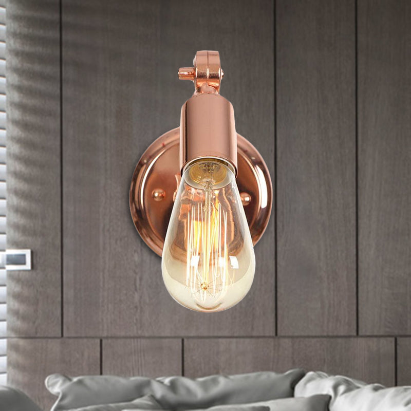 Rose Gold Armed Wall Light Retro Industrial Iron 1 Light Bathroom Rotatable Wall Lamp with Exposed Bulb Clearhalo 'Industrial wall lights' 'Industrial' 'Middle century wall lights' 'Rustic wall lights' 'Tiffany' 'Wall Lamps & Sconces' 'Wall Lights' Lighting' 1416202
