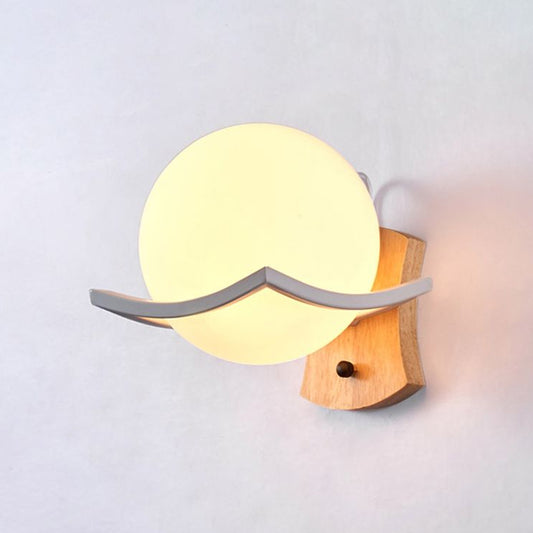 Wood One Light Sconce Light Nordic White Glass Globe Lighting Fixture for Living Room Clearhalo 'Cast Iron' 'Glass' 'Industrial' 'Modern wall lights' 'Modern' 'Tiffany' 'Traditional wall lights' 'Wall Lamps & Sconces' 'Wall Lights' Lighting' 1416209