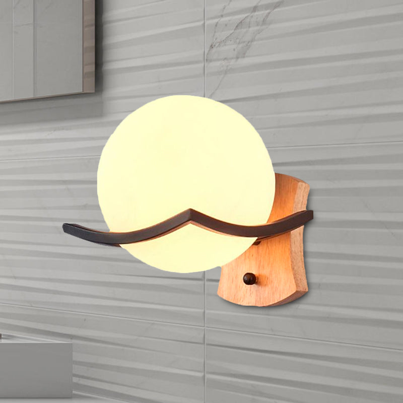 Opal Glass Globe Wall Sconce Nordic Single bulb Living Room Lighting Fixture in Wood Clearhalo 'Cast Iron' 'Glass' 'Industrial' 'Modern wall lights' 'Modern' 'Tiffany' 'Traditional wall lights' 'Wall Lamps & Sconces' 'Wall Lights' Lighting' 1416210